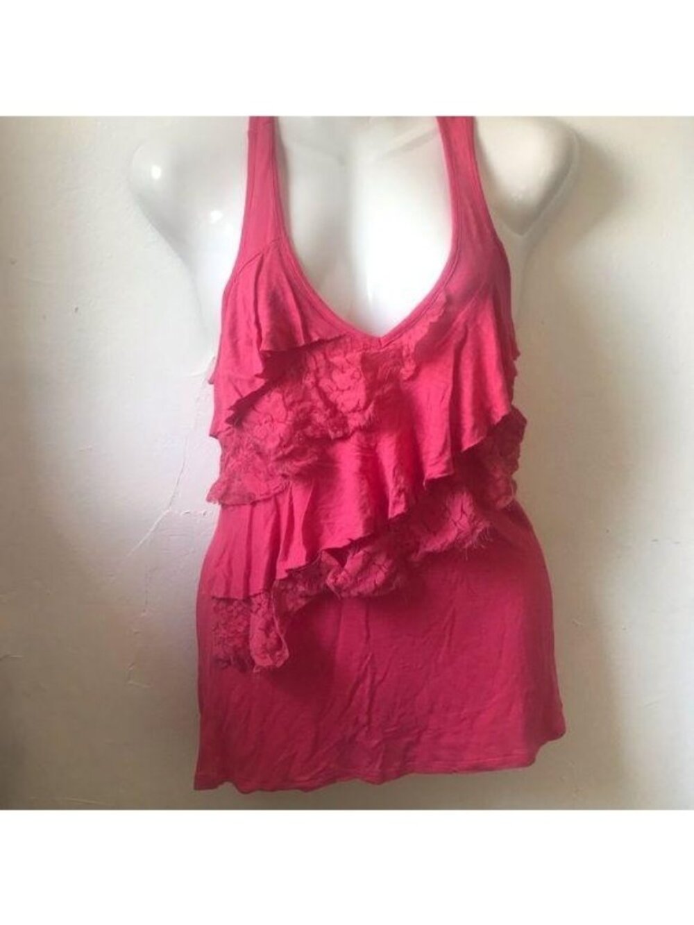 Eyelash Couture Pink Ruffle Lace Racerback Tank Top Size S